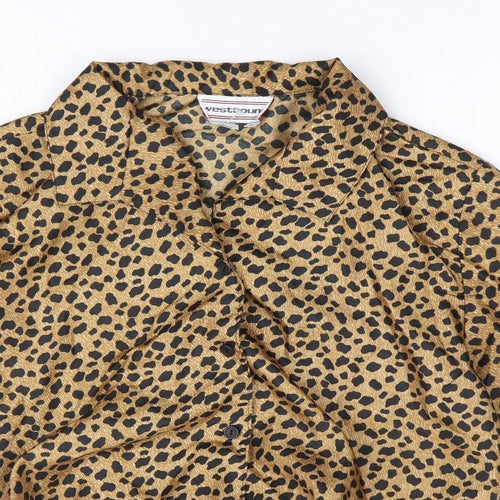 Westbound Womens Brown Animal Print Polyester Basic Button-Up Size L Collared