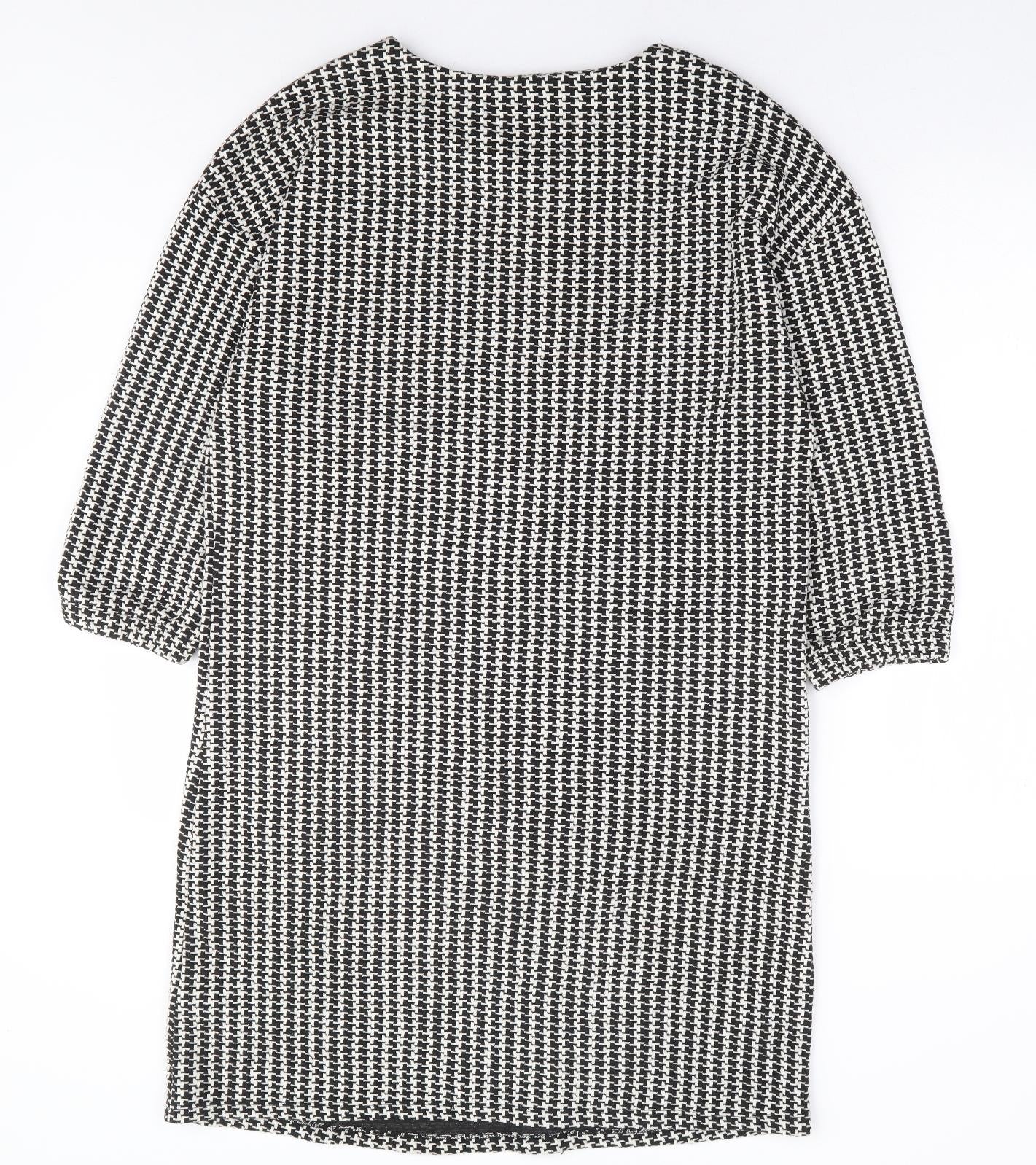 TU Womens Black Herringbone Cotton Shift Size 14 Round Neck Pullover