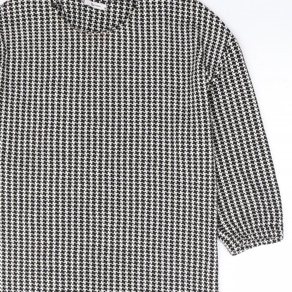 TU Womens Black Herringbone Cotton Shift Size 14 Round Neck Pullover