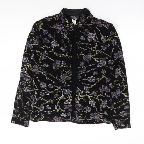 Xscape Womens Black Floral Jacket Size L Hook & Eye