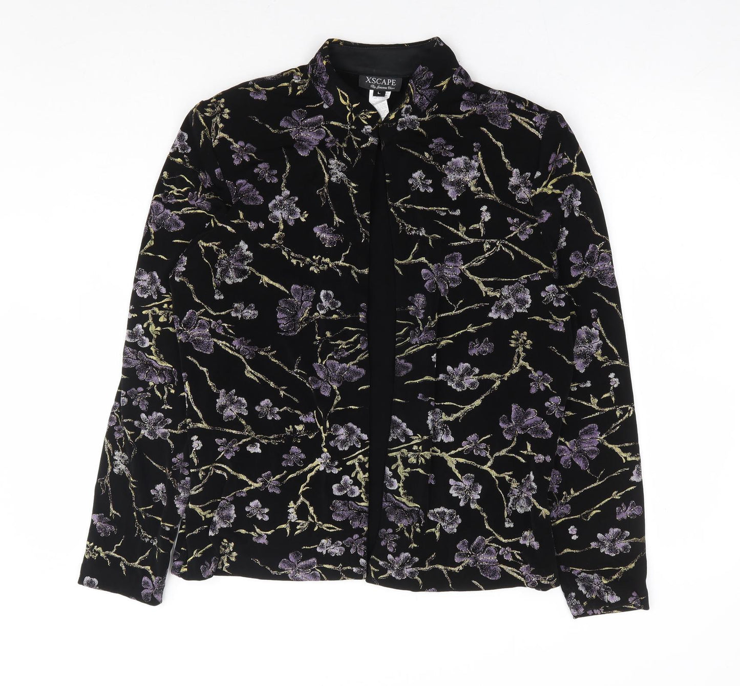 Xscape Womens Black Floral Jacket Size L Hook & Eye