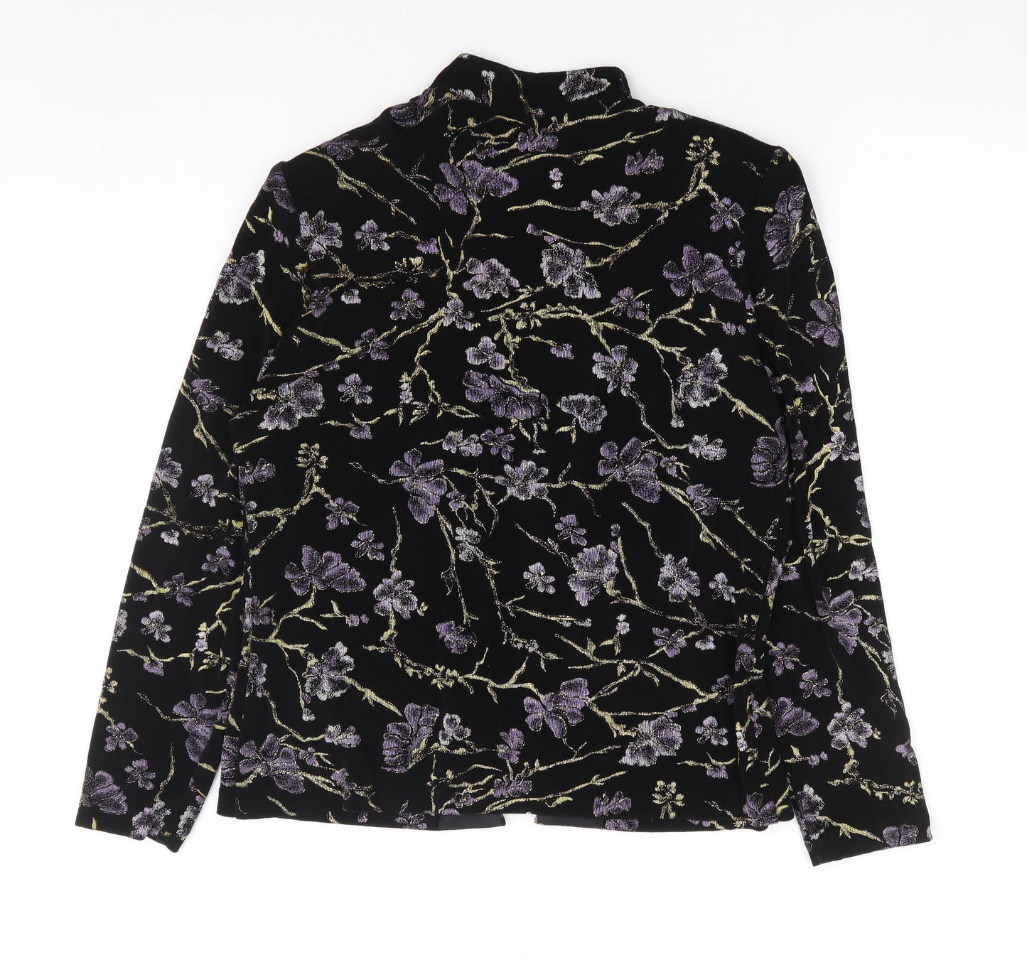 Xscape Womens Black Floral Jacket Size L Hook & Eye