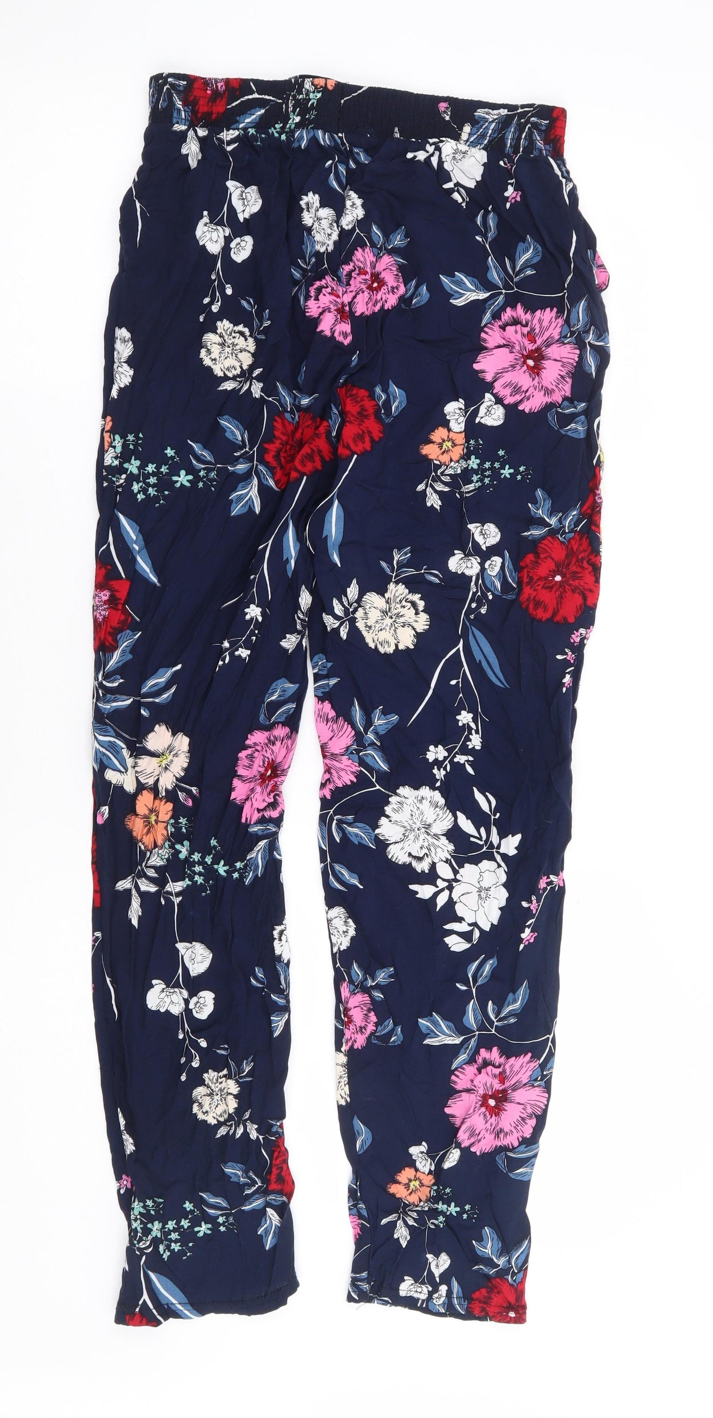 Aoxikai Womens Blue Floral Cotton Trousers Size M L27 in Regular Drawstring