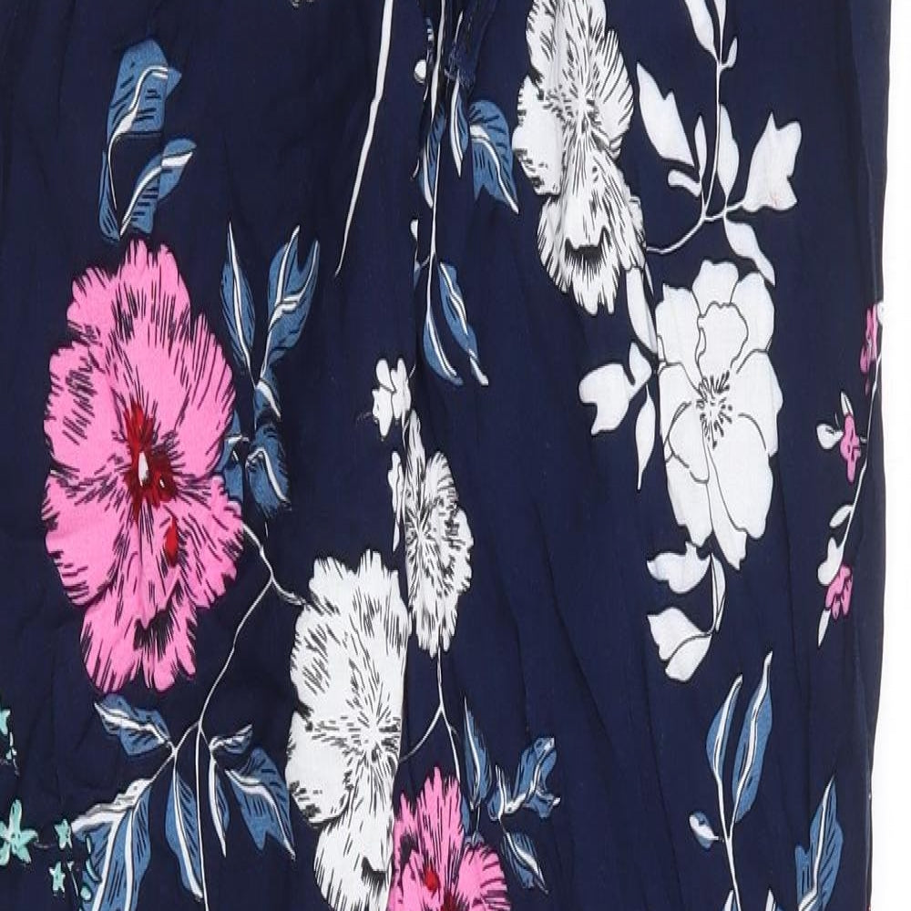 Aoxikai Womens Blue Floral Cotton Trousers Size M L27 in Regular Drawstring