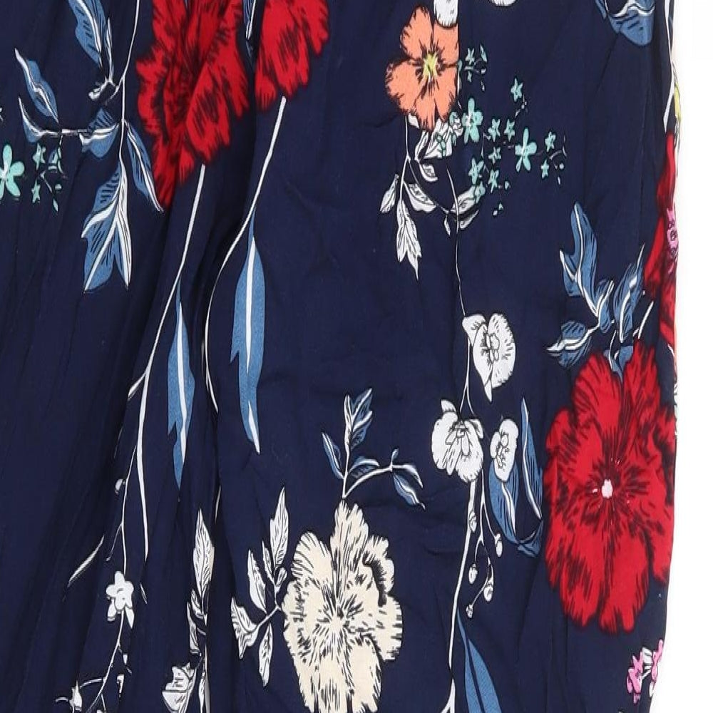 Aoxikai Womens Blue Floral Cotton Trousers Size M L27 in Regular Drawstring