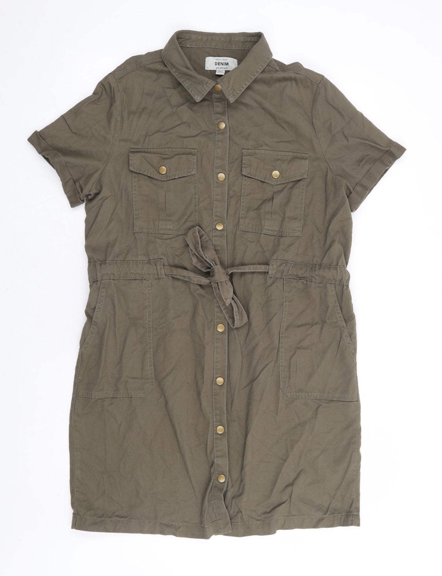 New Look Womens Green Lyocell Shirt Dress Size 12 Collared Snap