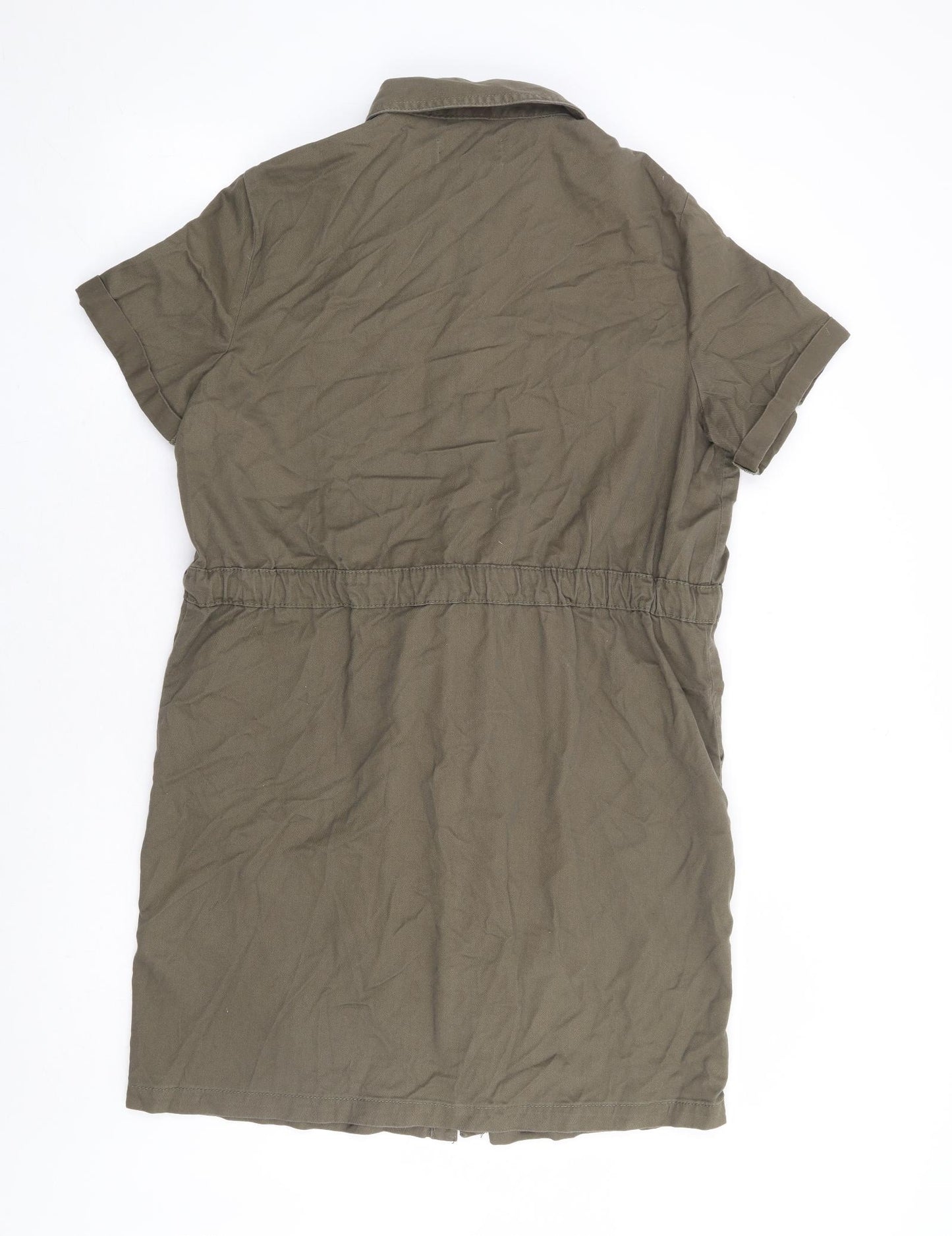 New Look Womens Green Lyocell Shirt Dress Size 12 Collared Snap