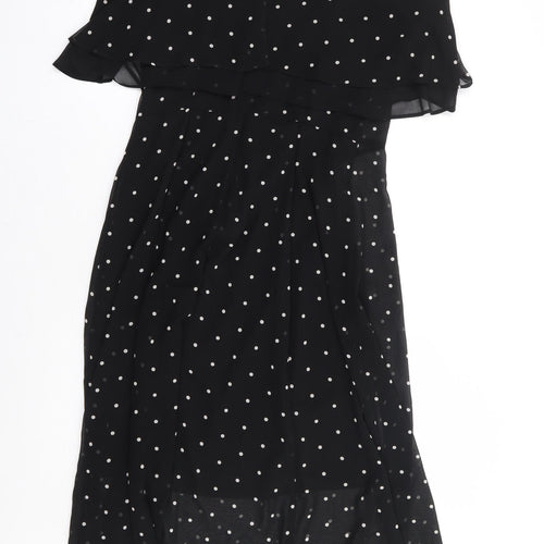 Coast Womens Black Polka Dot Polyester A-Line Size 12 Square Neck Zip - Cold Shoulder Detail