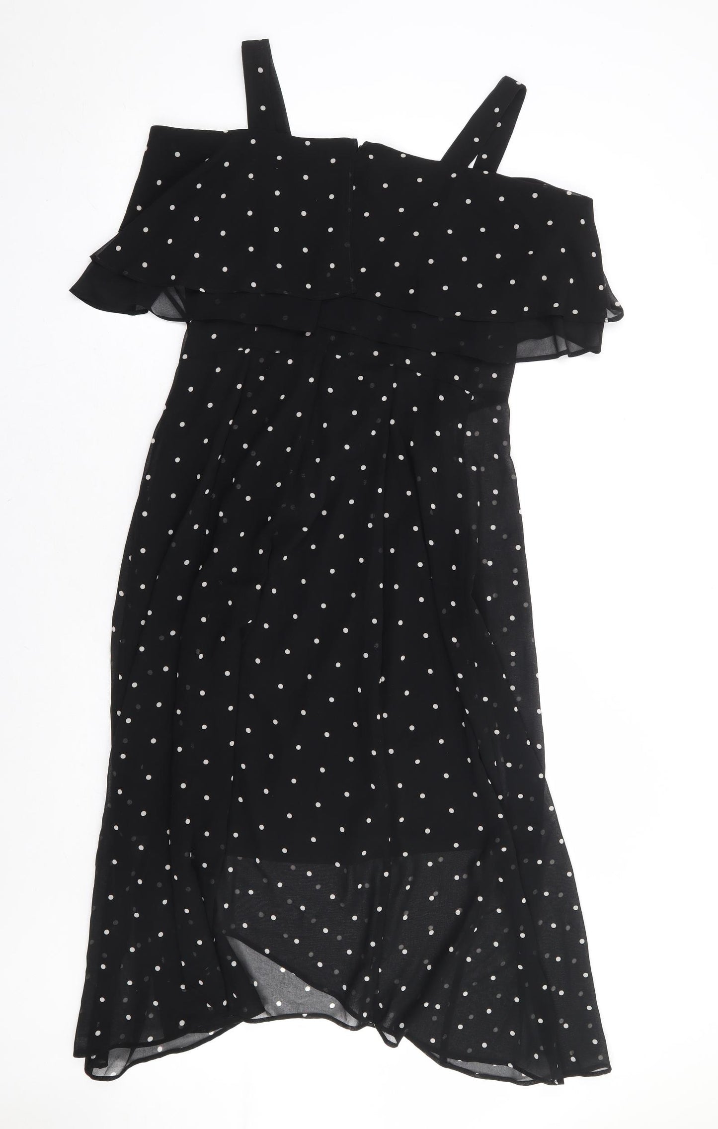 Coast Womens Black Polka Dot Polyester A-Line Size 12 Square Neck Zip - Cold Shoulder Detail
