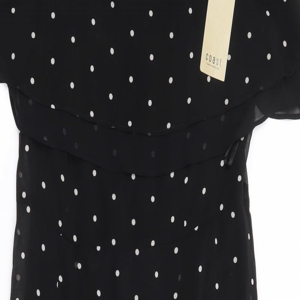 Coast Womens Black Polka Dot Polyester A-Line Size 12 Square Neck Zip - Cold Shoulder Detail