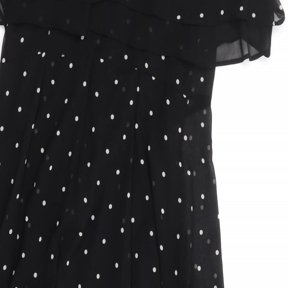 Coast Womens Black Polka Dot Polyester A-Line Size 12 Square Neck Zip - Cold Shoulder Detail