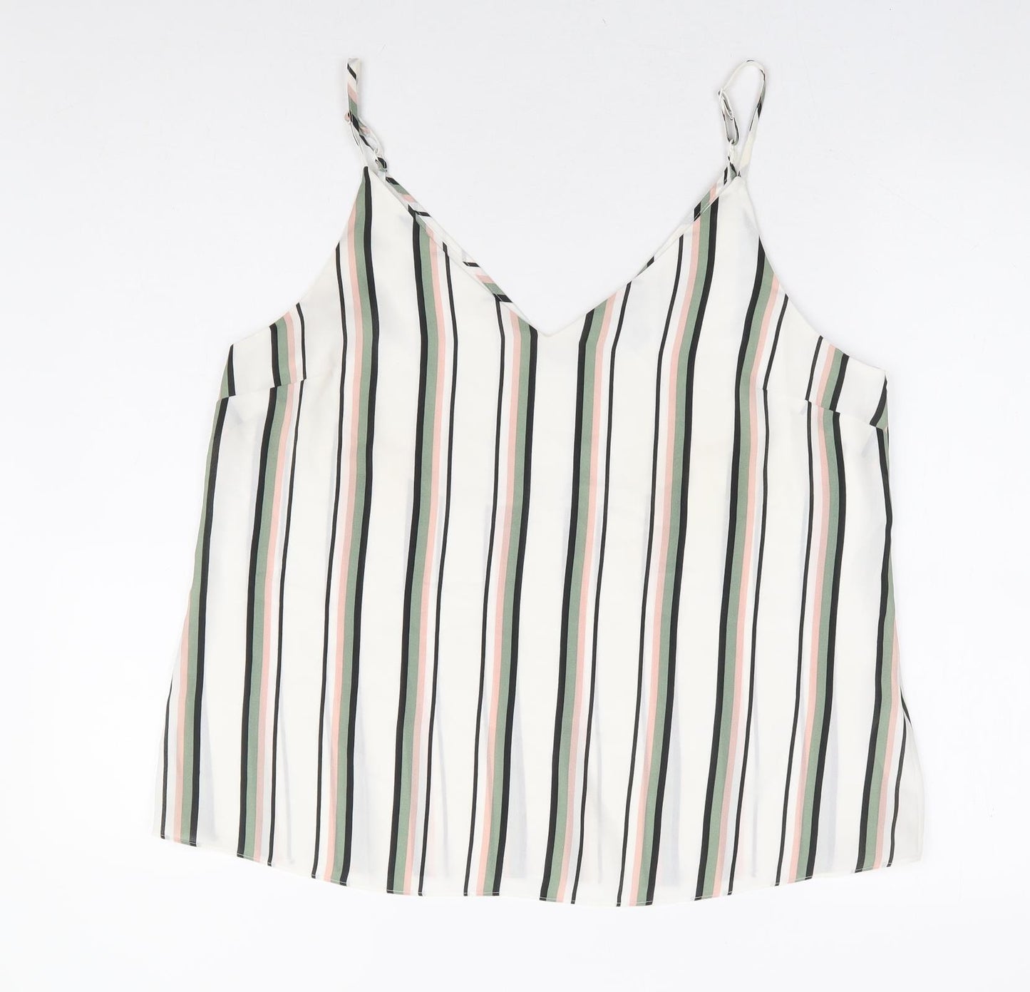 Primark Womens Multicoloured Striped Polyester Camisole Tank Size 16 V-Neck