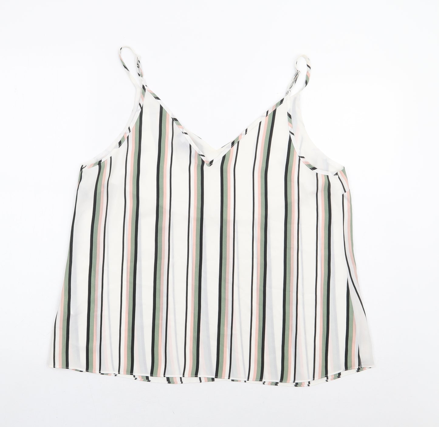 Primark Womens Multicoloured Striped Polyester Camisole Tank Size 16 V-Neck