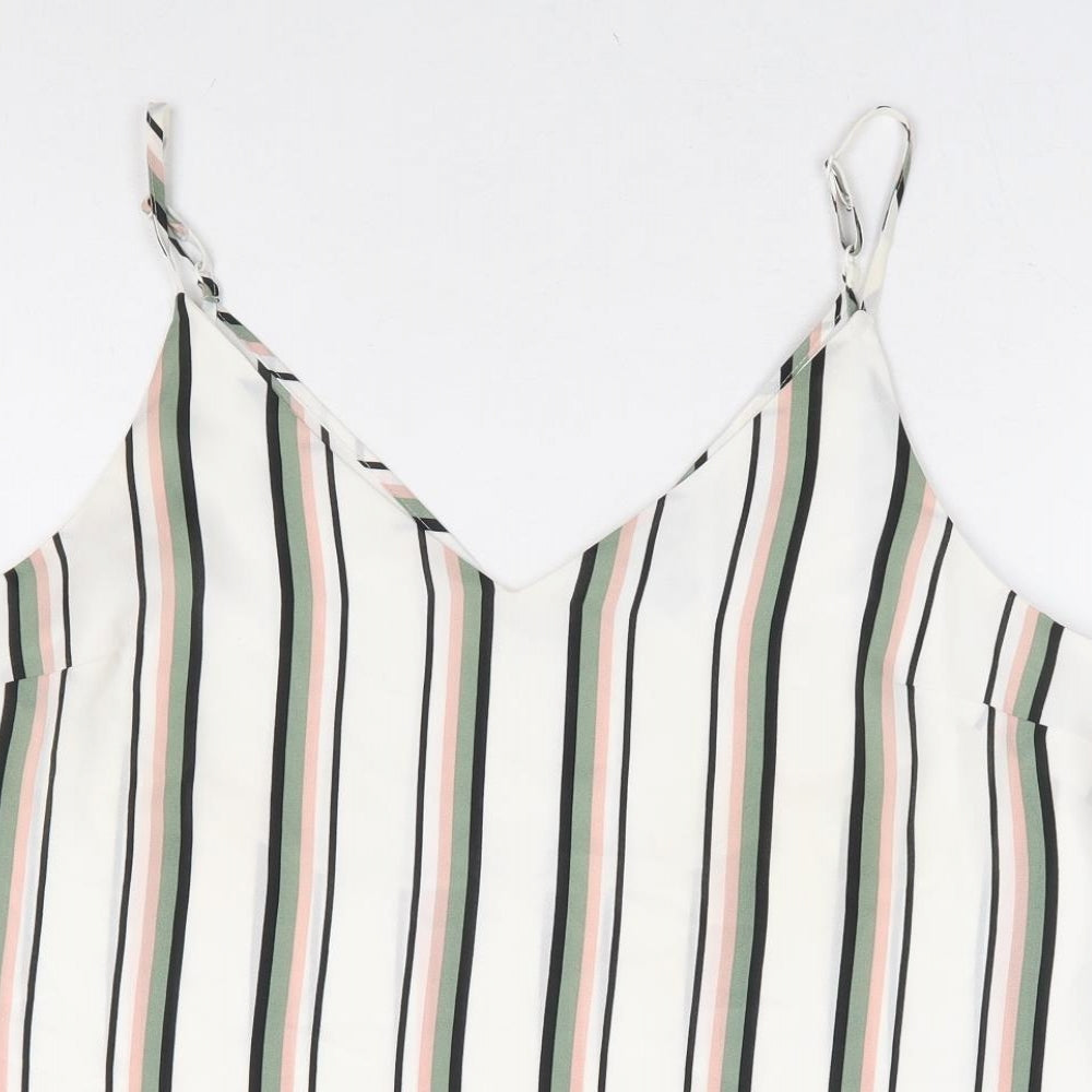 Primark Womens Multicoloured Striped Polyester Camisole Tank Size 16 V-Neck