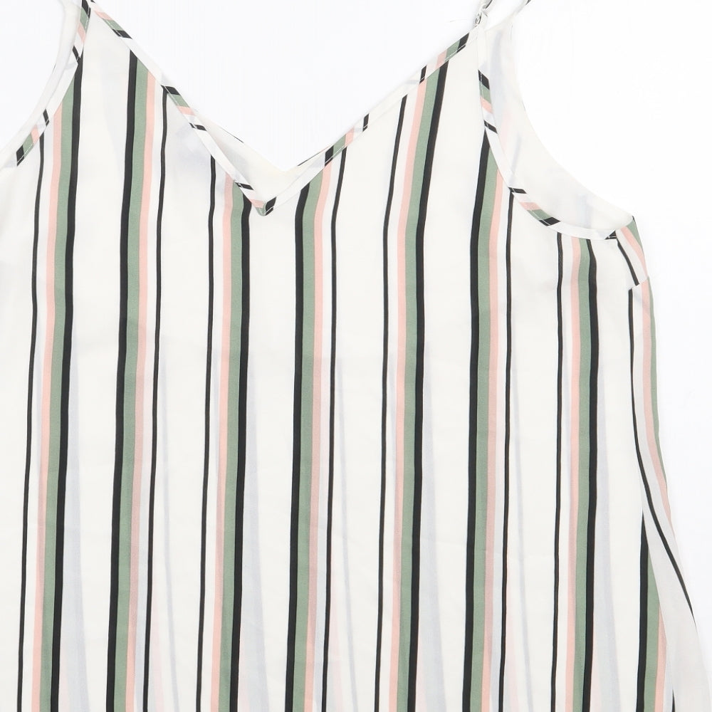 Primark Womens Multicoloured Striped Polyester Camisole Tank Size 16 V-Neck
