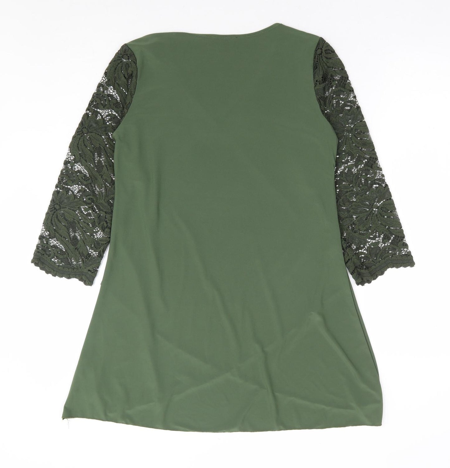 Grace Womens Green Polyester Ringer Blouse Size 8 V-Neck - Lace Sleeve Detail