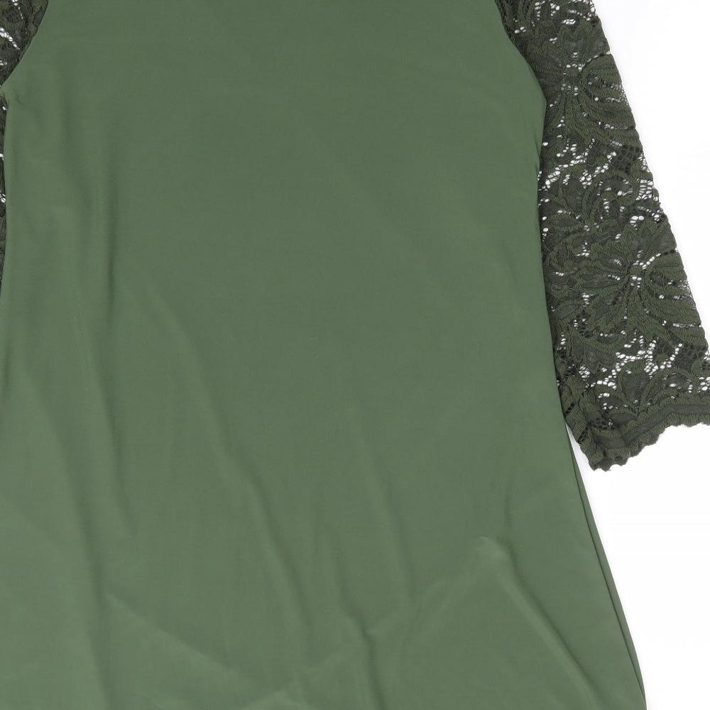 Grace Womens Green Polyester Ringer Blouse Size 8 V-Neck - Lace Sleeve Detail