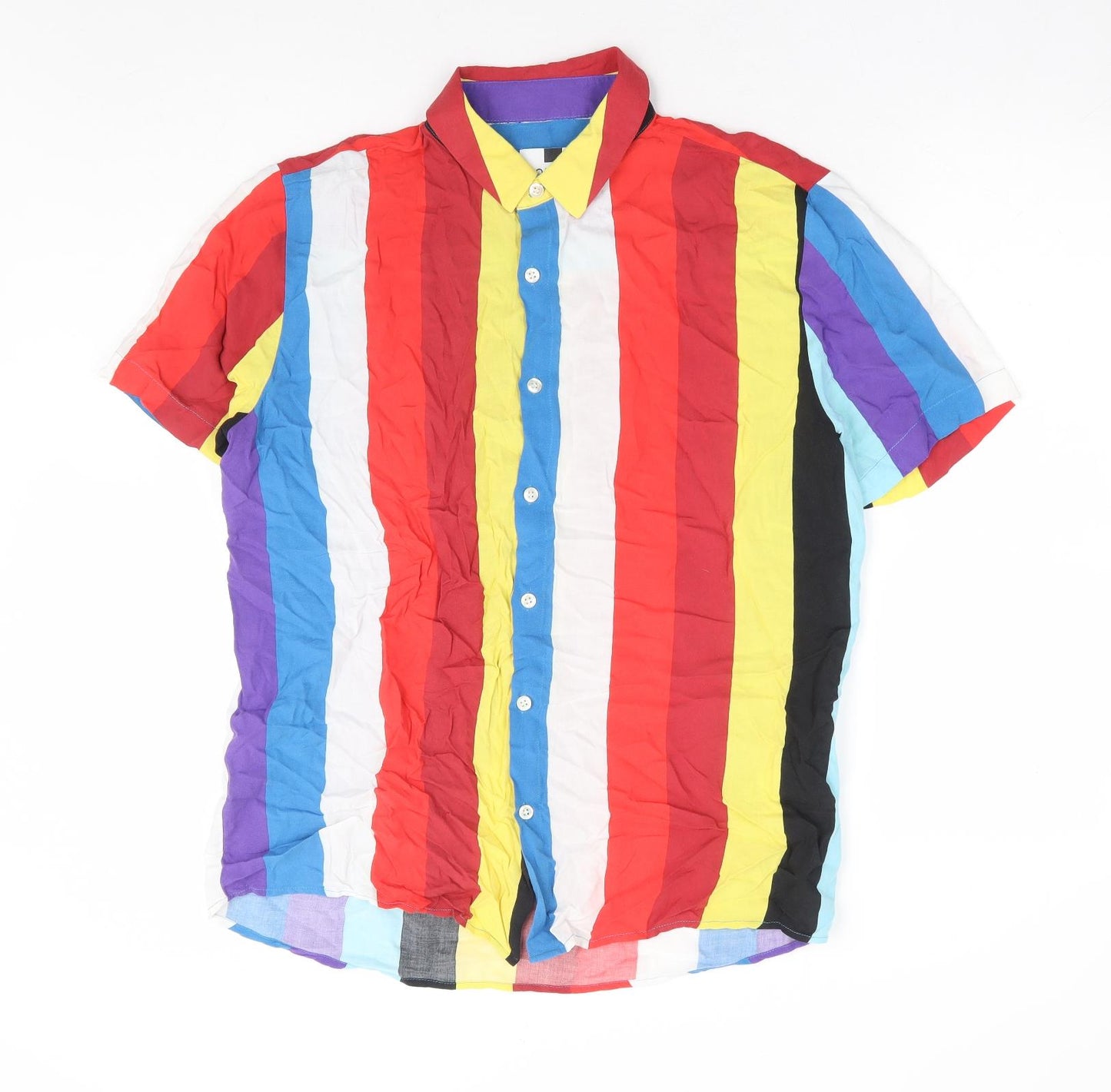 Topman Mens Multicoloured Striped Viscose Button-Up Size M Collared Button