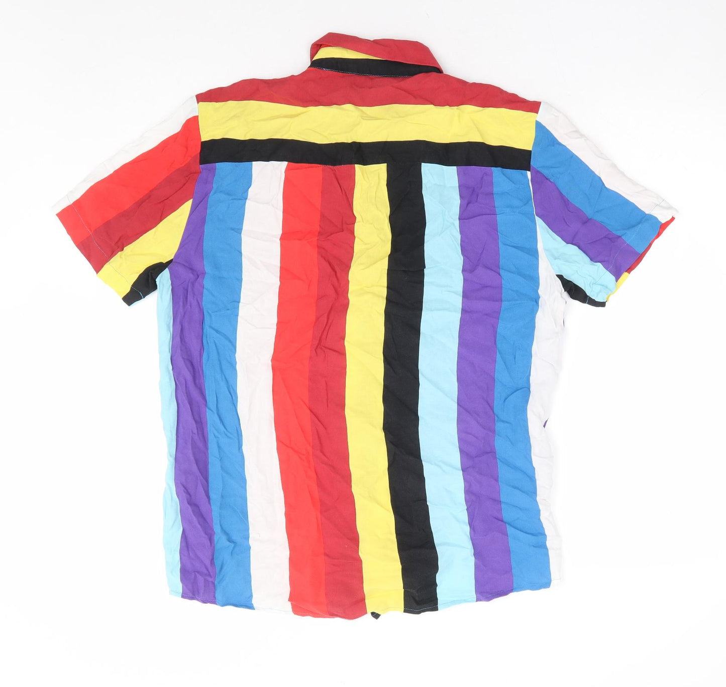Topman Mens Multicoloured Striped Viscose Button-Up Size M Collared Button