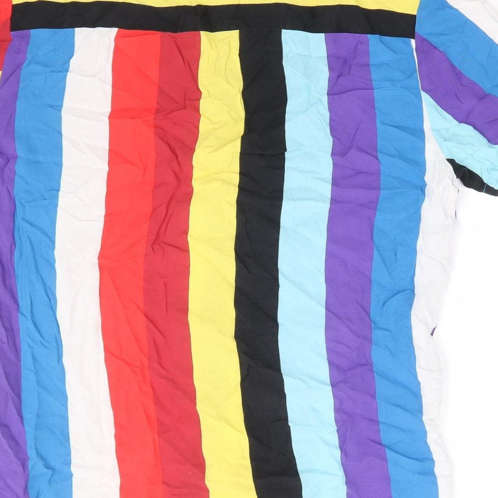 Topman Mens Multicoloured Striped Viscose Button-Up Size M Collared Button