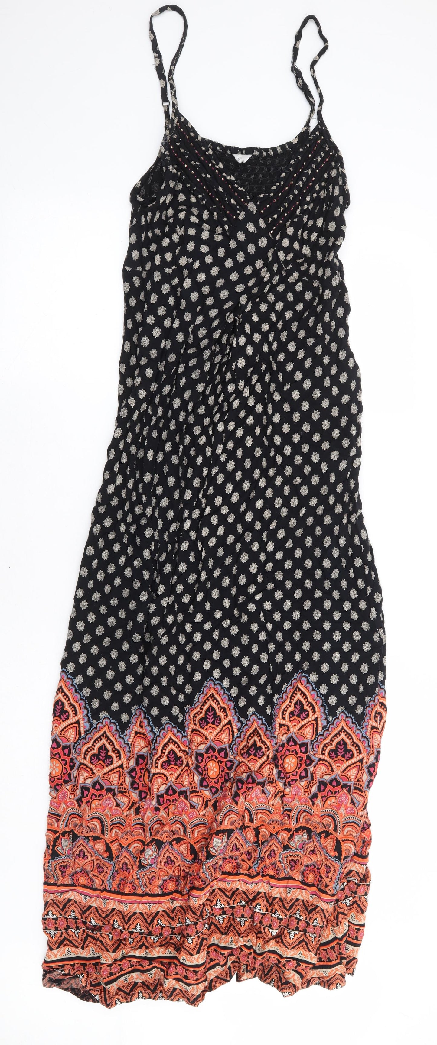 George Womens Black Geometric Viscose Maxi Size 10 V-Neck Pullover