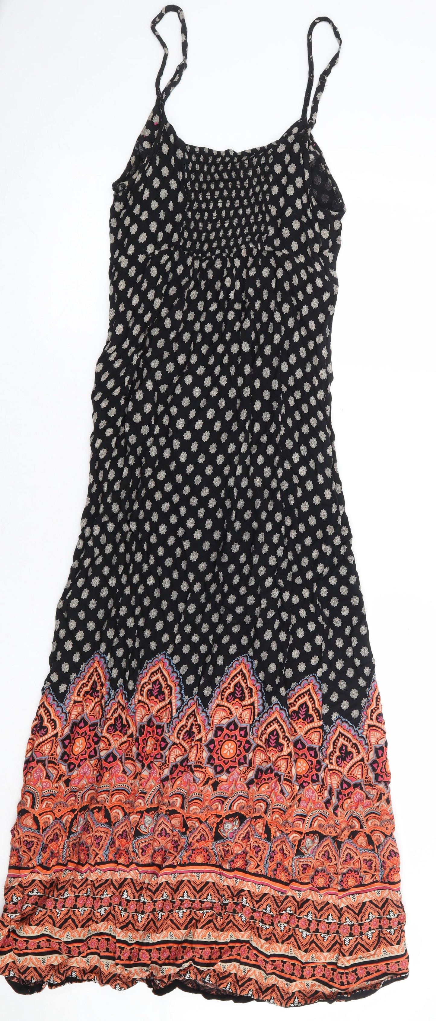 George Womens Black Geometric Viscose Maxi Size 10 V-Neck Pullover