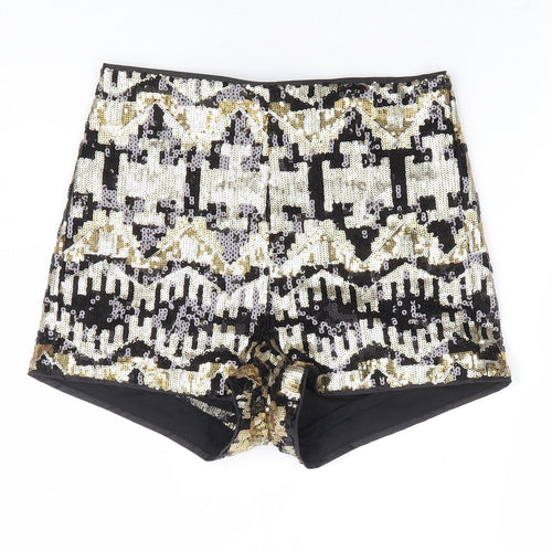 Divided by H&M Womens Gold Geometric Polyester Hot Pants Shorts Size 8 L4 in Regular Zip