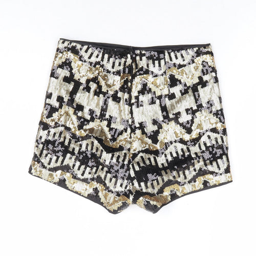 Divided by H&M Womens Gold Geometric Polyester Hot Pants Shorts Size 8 L4 in Regular Zip