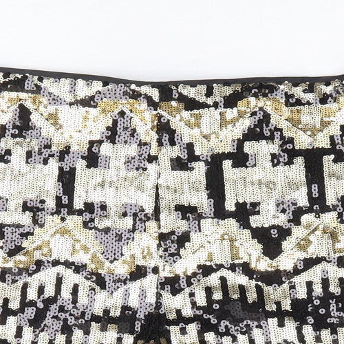 Divided by H&M Womens Gold Geometric Polyester Hot Pants Shorts Size 8 L4 in Regular Zip