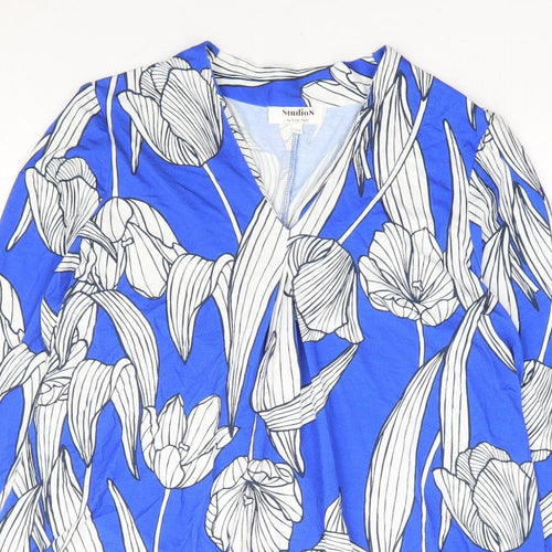 Syudio8 Womens Blue Floral Viscose Basic Blouse Size 16 V-Neck
