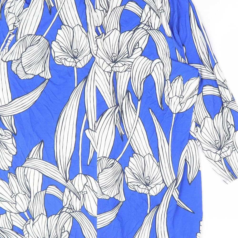 Syudio8 Womens Blue Floral Viscose Basic Blouse Size 16 V-Neck
