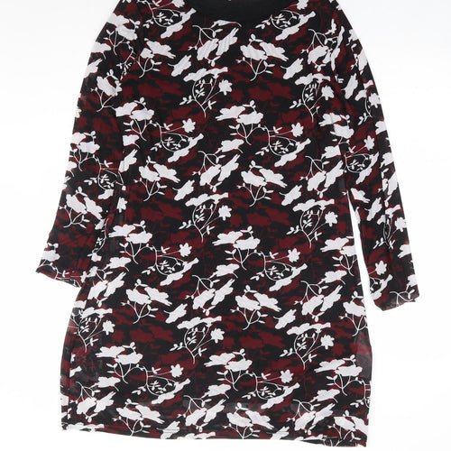Avon Womens Red Floral Polyester A-Line Size 14 Round Neck Pullover