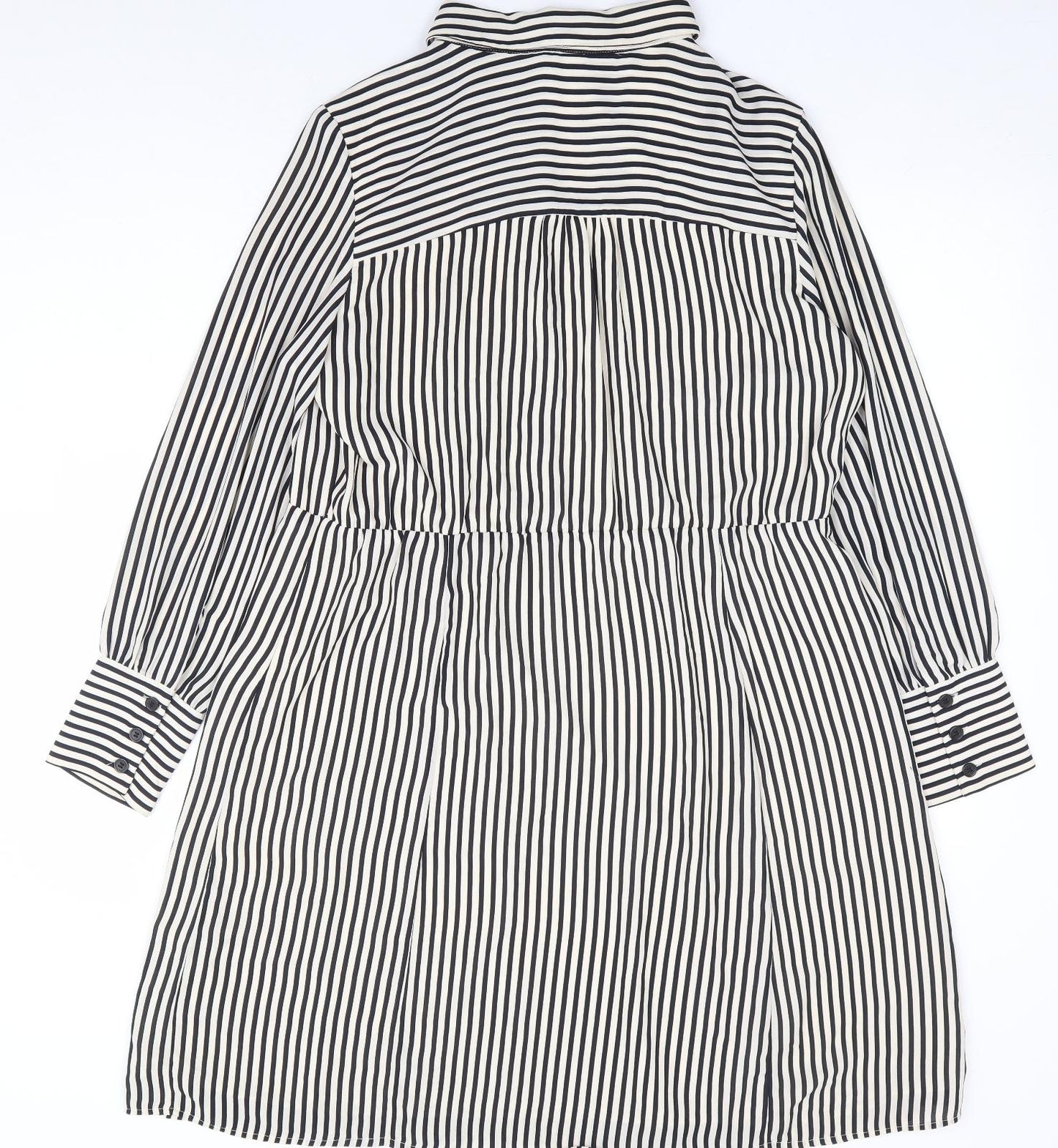 H&M Womens Beige Striped Polyester Shirt Dress Size L Collared Zip