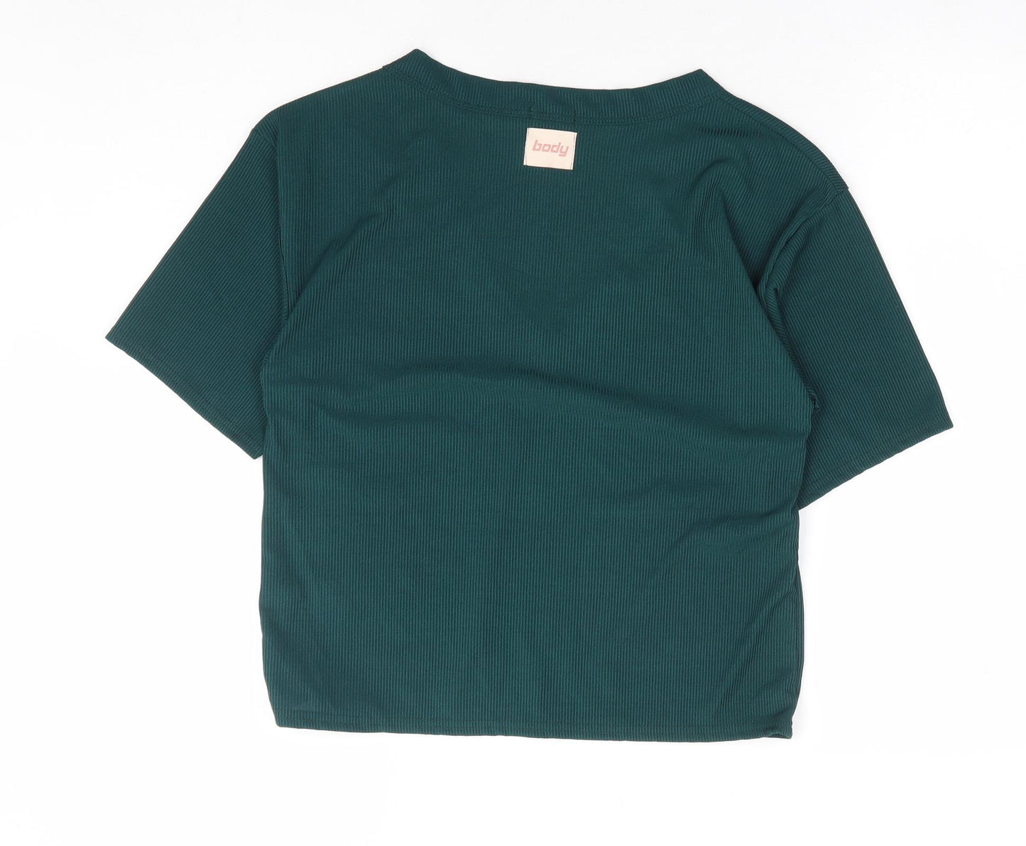 Boohoo Womens Green Polyester Basic T-Shirt Size 8 V-Neck Pullover - Ribbed