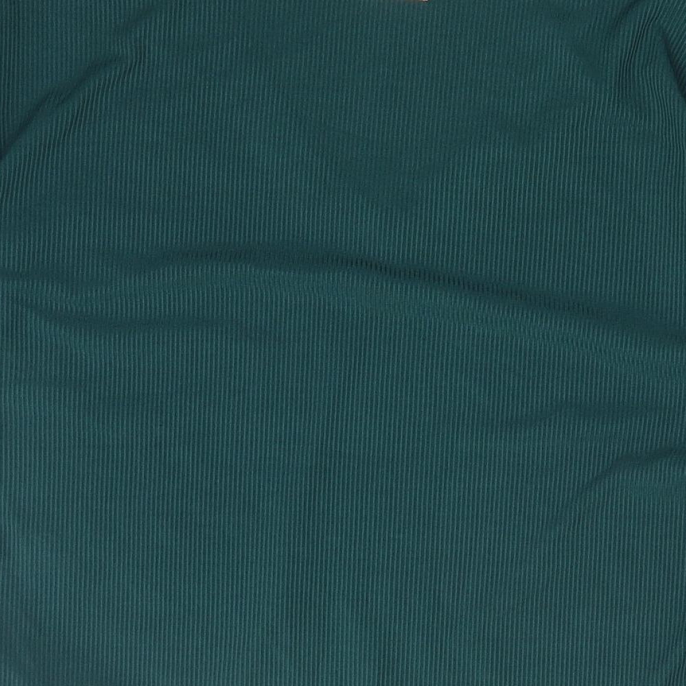 Boohoo Womens Green Polyester Basic T-Shirt Size 8 V-Neck Pullover - Ribbed