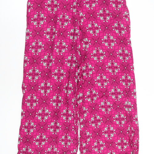 Per Una Womens Pink Geometric Viscose Trousers Size 8 L27 in Regular - Short Length