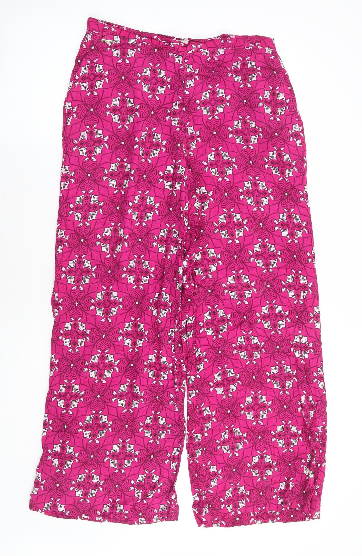 Per Una Womens Pink Geometric Viscose Trousers Size 8 L27 in Regular - Short Length