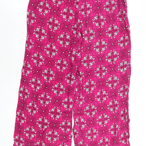 Per Una Womens Pink Geometric Viscose Trousers Size 8 L27 in Regular - Short Length