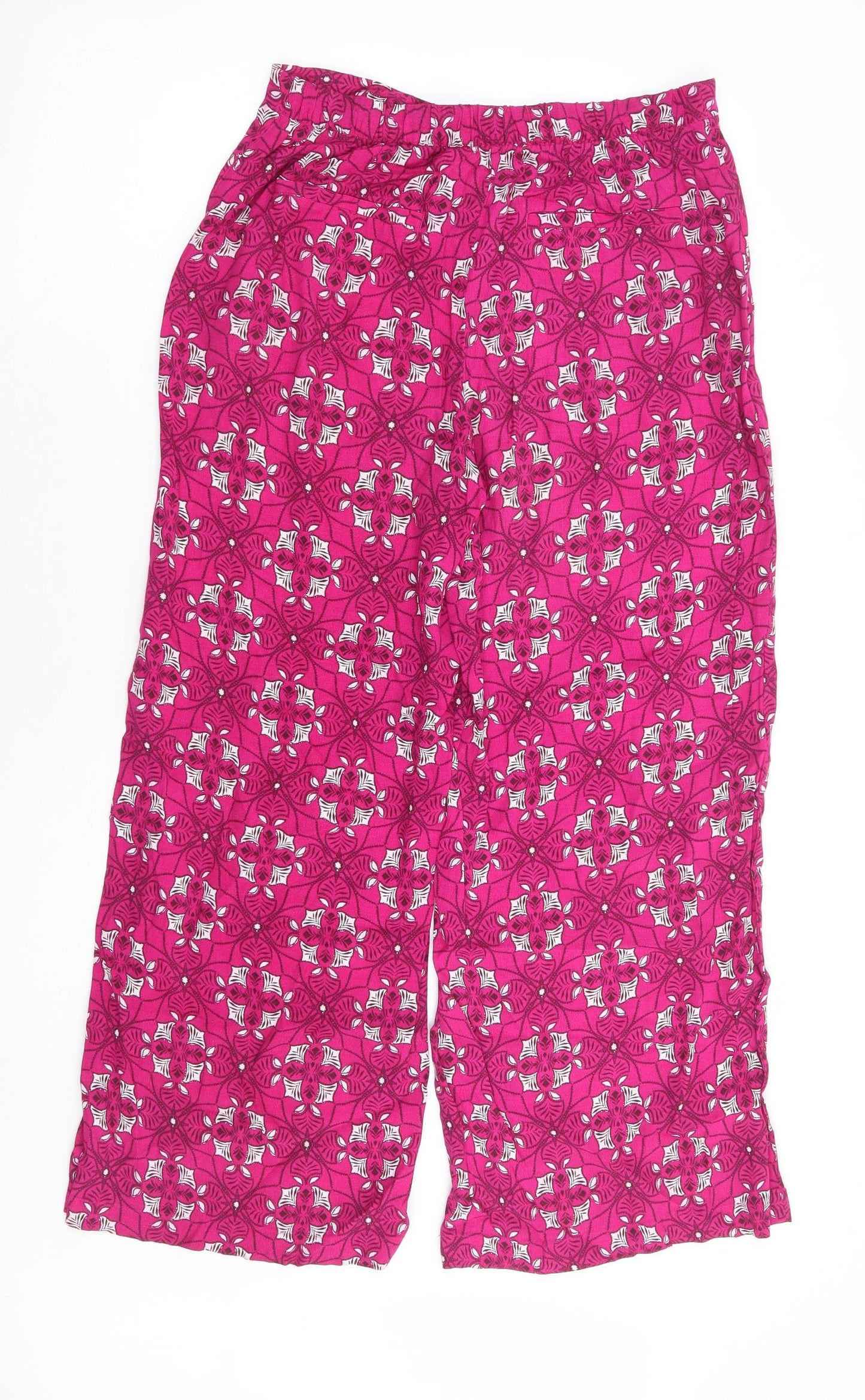 Per Una Womens Pink Geometric Viscose Trousers Size 8 L27 in Regular - Short Length