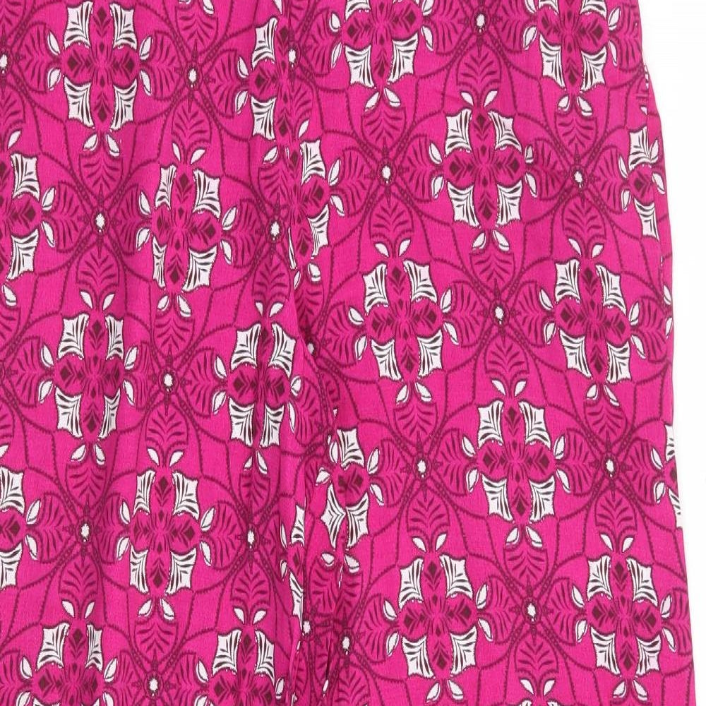 Per Una Womens Pink Geometric Viscose Trousers Size 8 L27 in Regular - Short Length