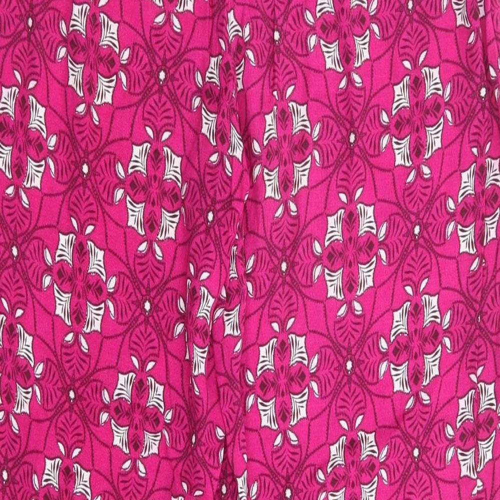 Per Una Womens Pink Geometric Viscose Trousers Size 8 L27 in Regular - Short Length