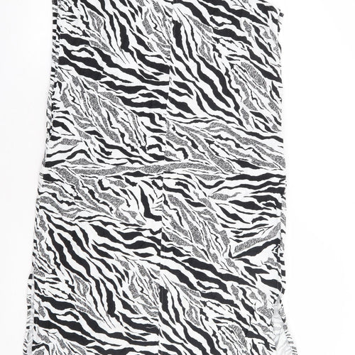 Marks and Spencer Womens Black Animal Print Linen A-Line Size 14 Round Neck Button - Tiger Print
