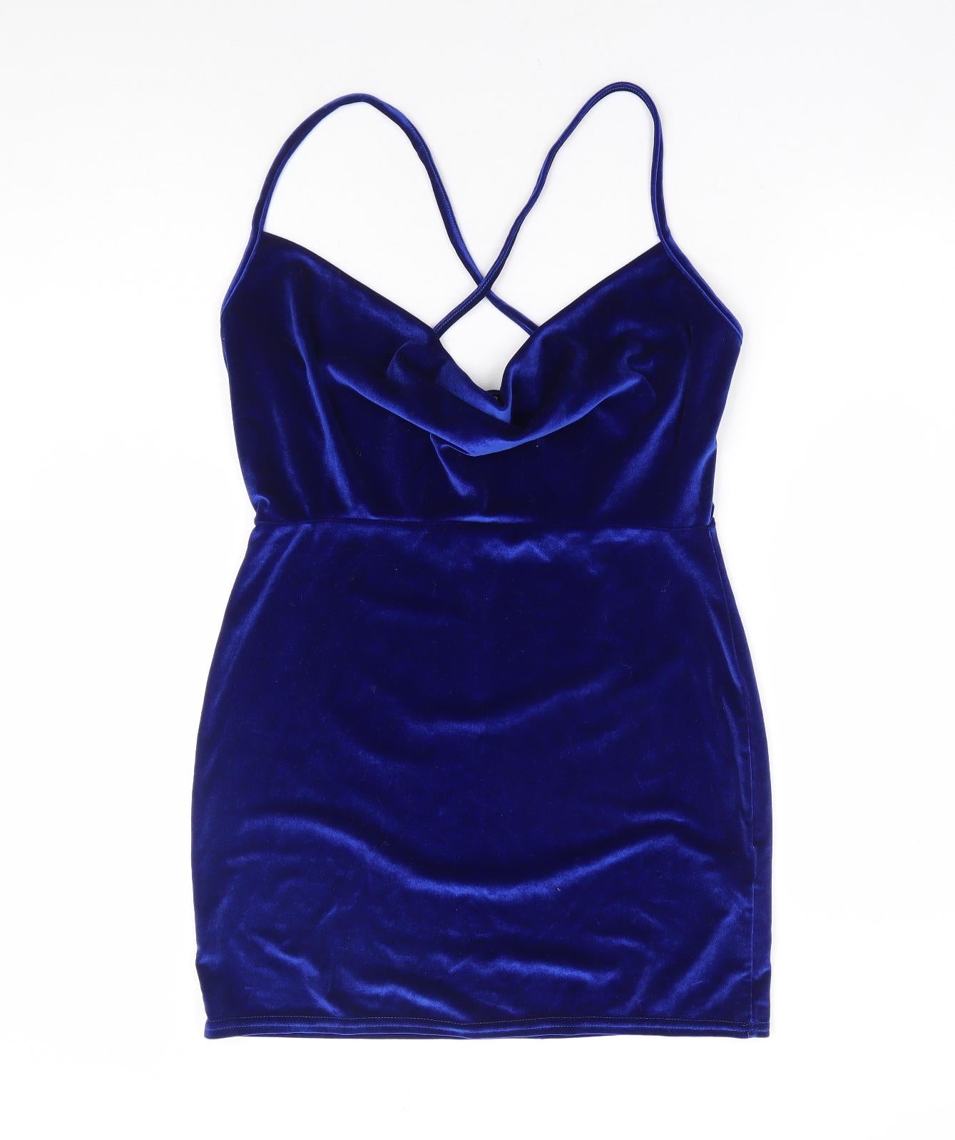 Missguided Womens Blue Polyester Mini Size 12 Cowl Neck Pullover
