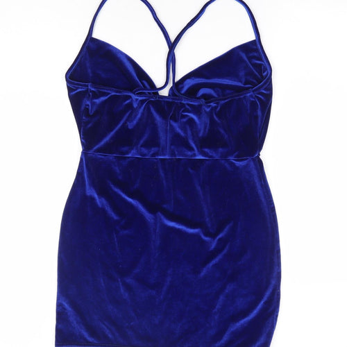 Missguided Womens Blue Polyester Mini Size 12 Cowl Neck Pullover