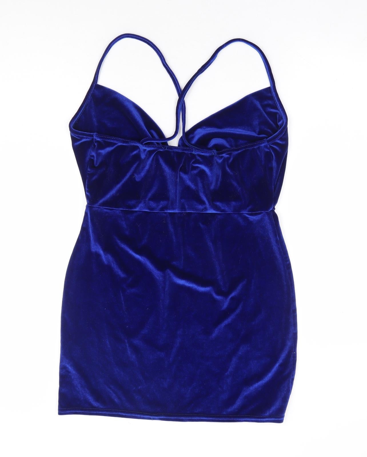 Missguided Womens Blue Polyester Mini Size 12 Cowl Neck Pullover