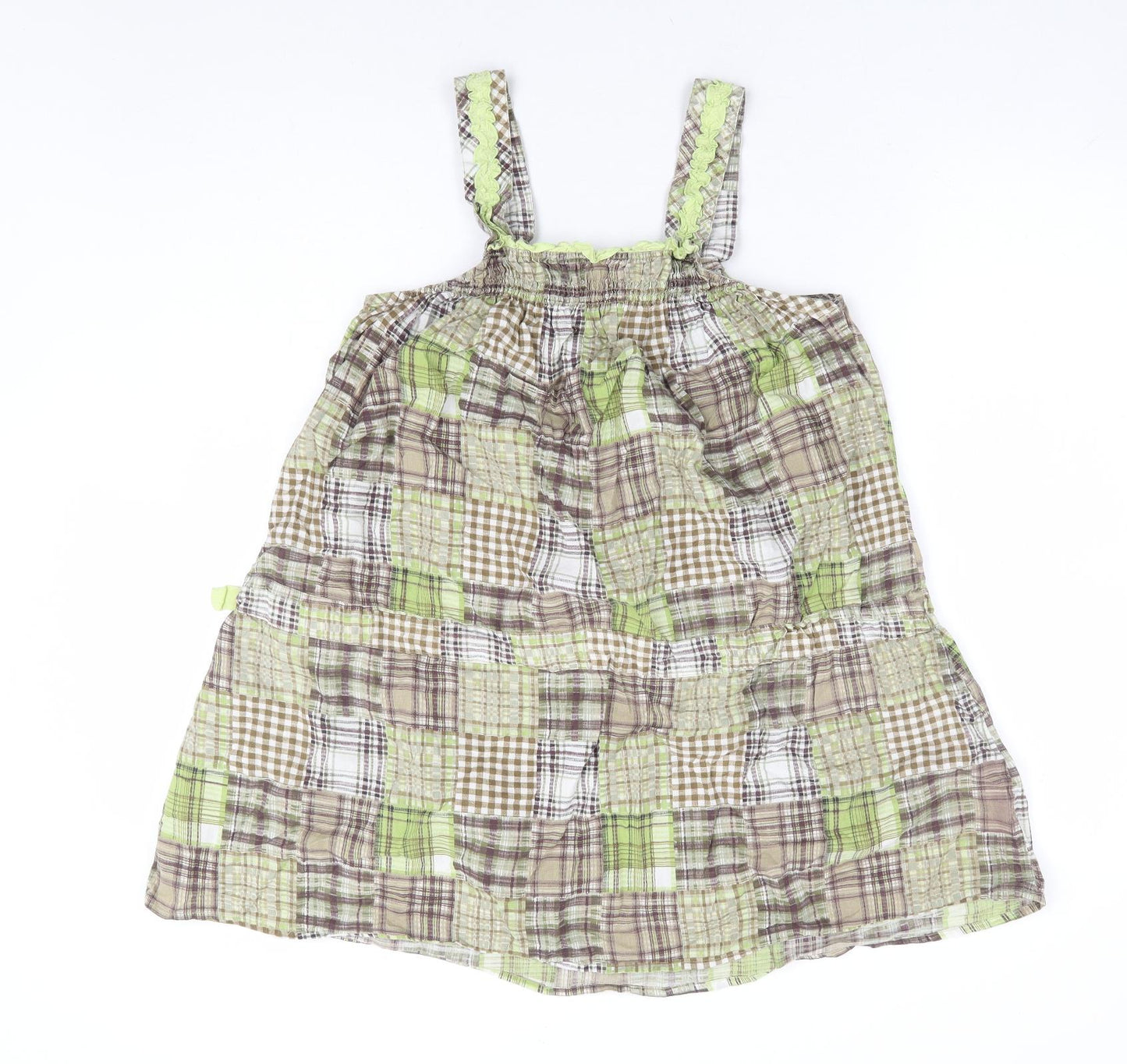 George Womens Green Plaid 100% Cotton Basic Tank Size 16 Square Neck