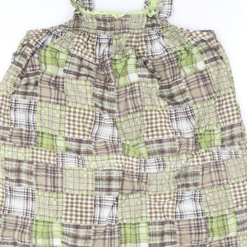George Womens Green Plaid 100% Cotton Basic Tank Size 16 Square Neck