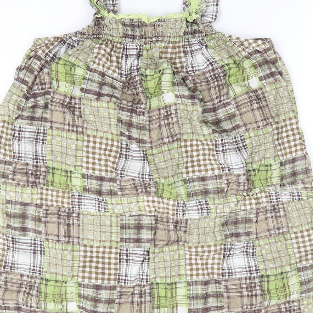 George Womens Green Plaid 100% Cotton Basic Tank Size 16 Square Neck