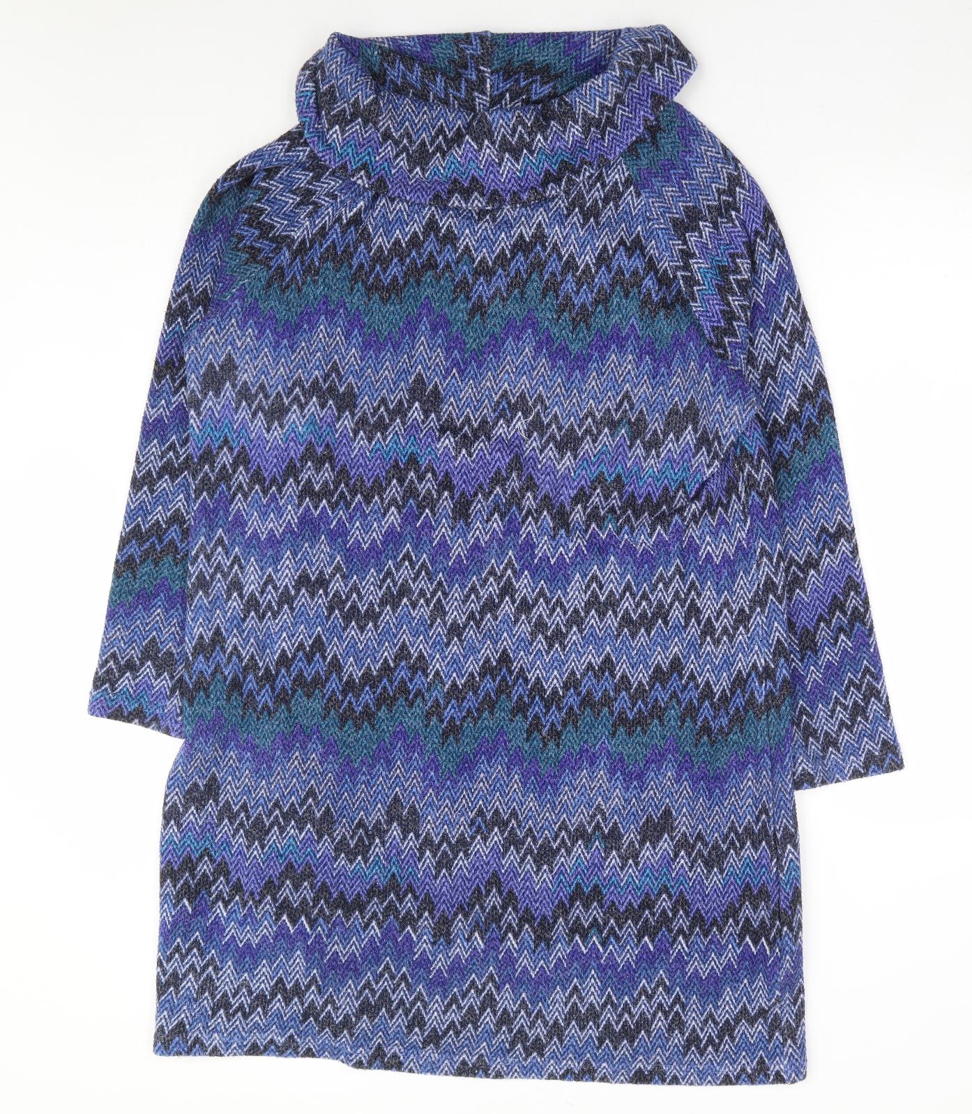 Klass Womens Blue Geometric Polyester Jumper Dress Size XL Roll Neck Pullover