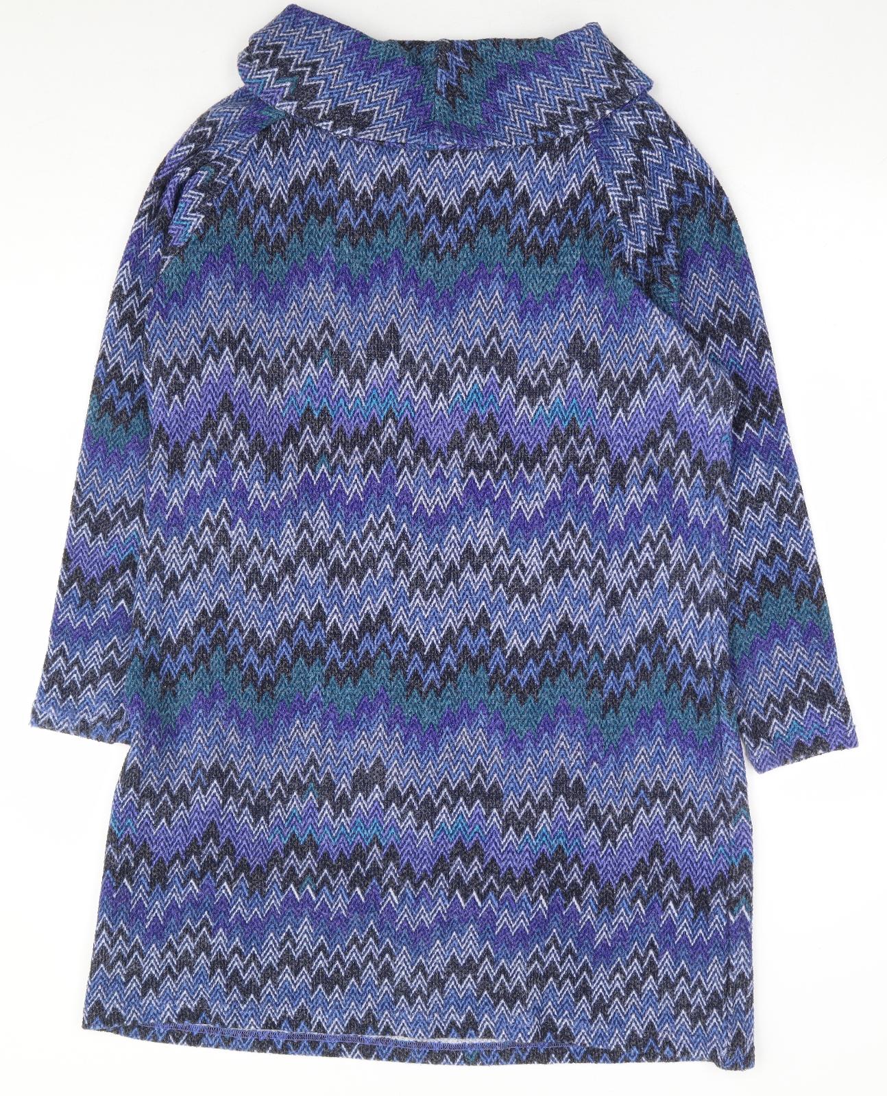 Klass Womens Blue Geometric Polyester Jumper Dress Size XL Roll Neck Pullover